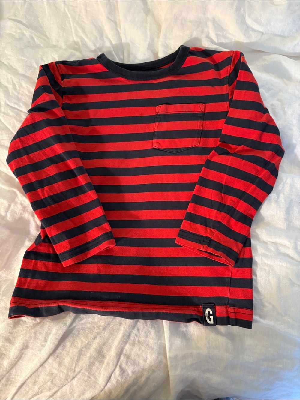 Gymboree Red and Navy Striped Long-Sleeve Pocket Tee